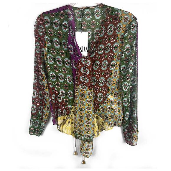 ZARA Floral Sheer Blouse Size X-Small NWT - Picture 5 of 13